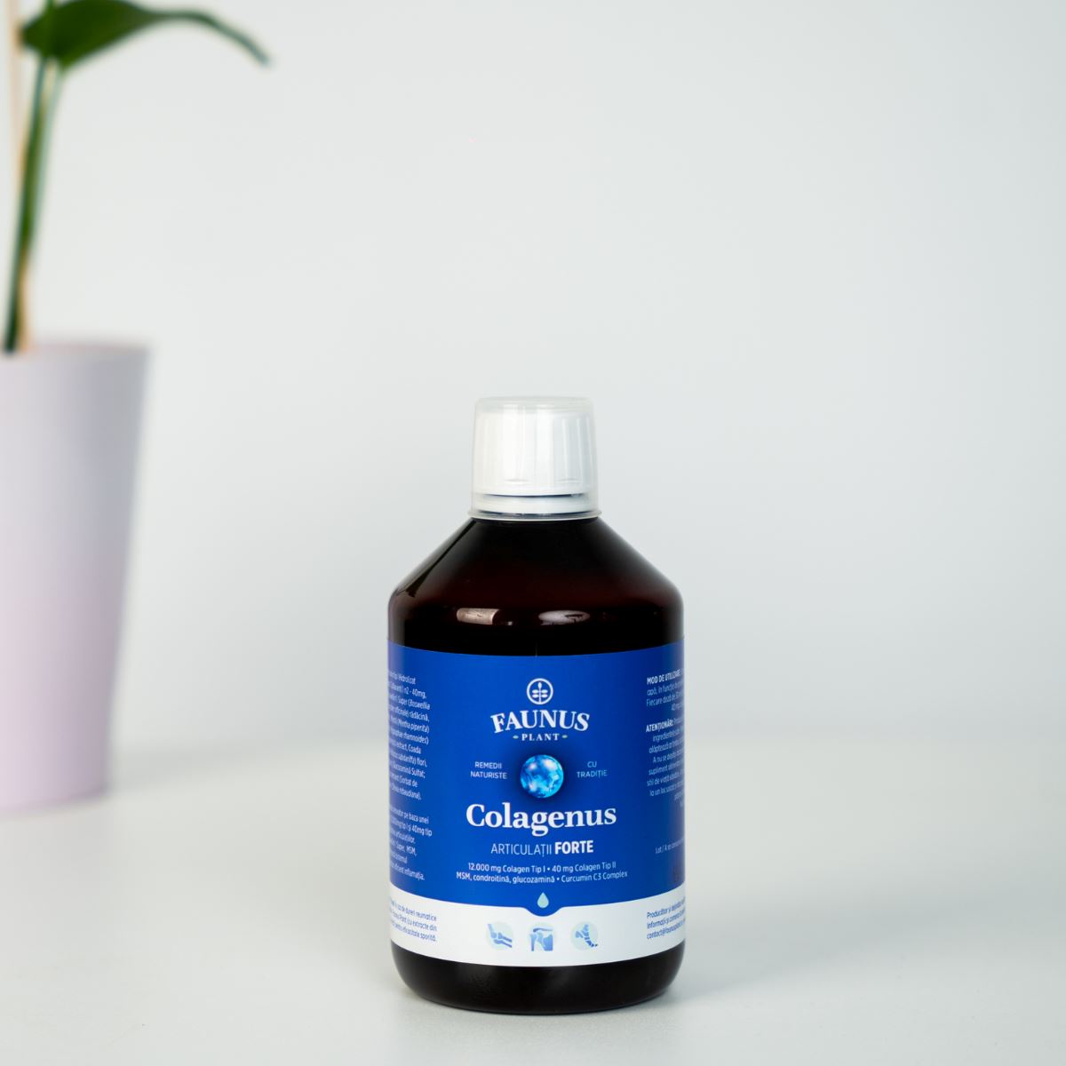 Colagenus Gelenke Forte – koncentrerat flytande kollagen, 12 000 mg typ 1-kollagen och 40 mg typ 2-kollagen. Flaska 500 ml. Stöder ledernas hälsa, minskar inflammationer och reumatiska smärtor, regenererar muskler och ligament.