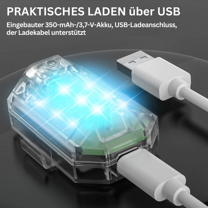 Transparente LED-Lampe mit USB-Ladekabel, 350-mAh-Akku, praktisches Aufladen, modern.