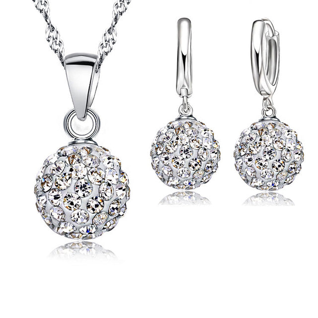 925er Silber Schmuckset mit österreichischen Kristallen, Halskette und Ohrringe, elegant.