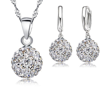 925er Silber Schmuckset mit österreichischen Kristallen, Halskette und Ohrringe, elegant.
