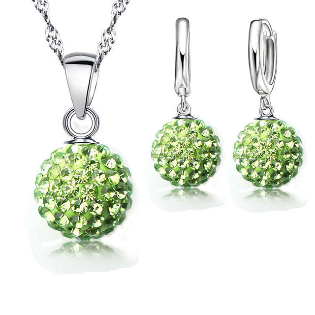 925er Silber Schmuckset mit grünem Kristallanhänger, Ohrringe, Damen, elegant, Geschenkidee.