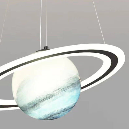 Moderne nordische LED-Pendelleuchte, Eisen, Acryl, Planeten-Design, Schlafzimmerbeleuchtung.