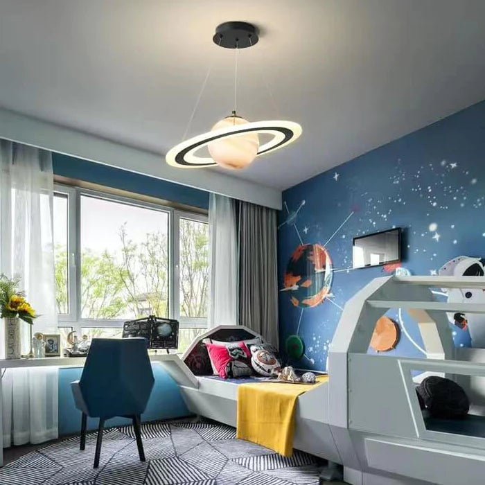 Moderne nordische LED-Pendelleuchte, Eisen und Acryl, Planeten-Design, Schlafzimmerbeleuchtung