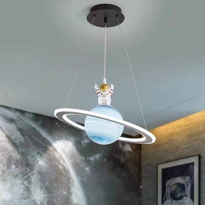 Moderne nordische LED-Pendelleuchte, Planetendesign, Eisen und Acryl, für Schlafzimmer.