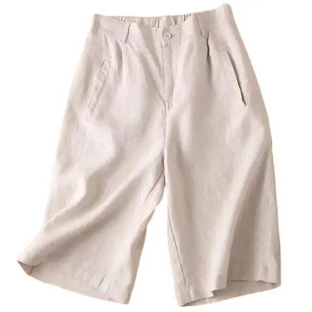 Sommarshorts för damer i linne/bomull, knälånga - Elvira