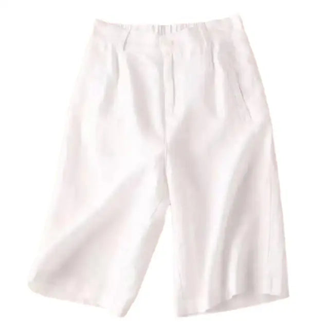 Sommarshorts för damer i linne/bomull, knälånga - Elvira