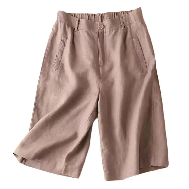 Sommarshorts för damer i linne/bomull, knälånga - Elvira