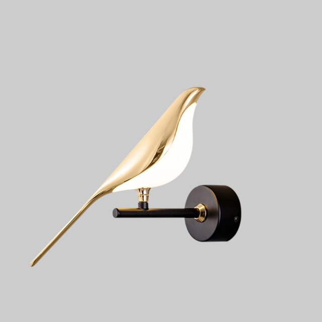 Goldene Vogel-Design LED-Wandlampe, modern, für Wohnzimmer oder Schlafzimmer, schwarz-gold.