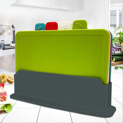 4-teilige Schneidebrett-Sets mit Halter, antibakteriell, Kunststoff, spülmaschinenfest, Küche.