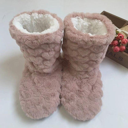 Rosa Plüsch-Hausschuhe, warm, flauschig, Damen, Winter, rutschfest, gemütlich, Geschenkidee.