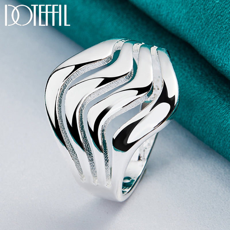 925 Sterling Silber Ring, vier Linien, glatt, modisch, für Damen und Herren, Hochzeit, Party.