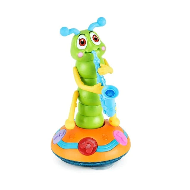 Tanzende Raupe Spielzeug mit Saxophon, LED-Lichtern, Musik, bunt, für Kinder.