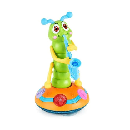 Tanzende Raupe Spielzeug mit Saxophon, LED-Lichtern, Musik, bunt, für Kinder.