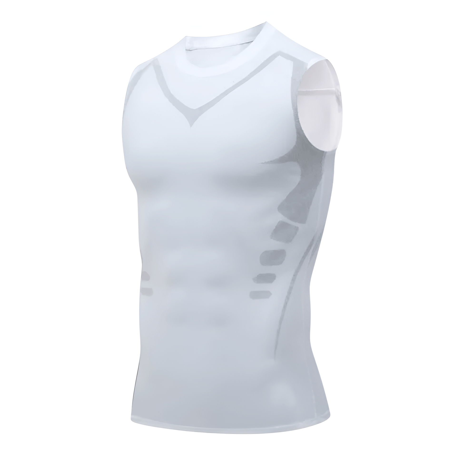 Ärmelloses weißes Kompressionsshirt für Herren, atmungsaktiv, Sportbekleidung, Fitness.