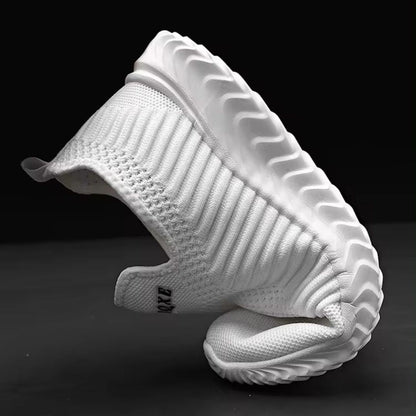 Weiße Sportschuhe, atmungsaktives Mesh, rutschfeste Sohle, modisches Design, Herren Sneaker.