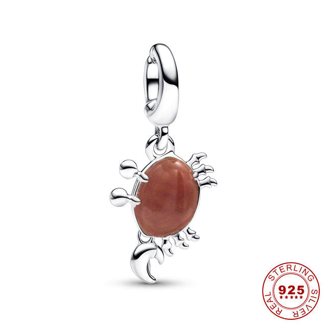 Silberner Disney-Pandora-Anhänger mit rotem Edelstein, Krabbenform, für Damenarmband.