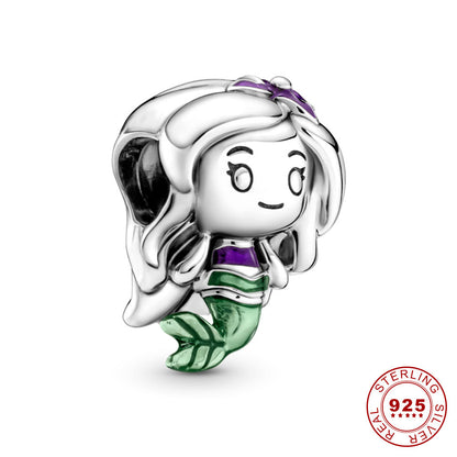 Ariel-Anhänger aus Silber, Disney Die kleine Meerjungfrau, grün-lila, PANDORA Schmuck.