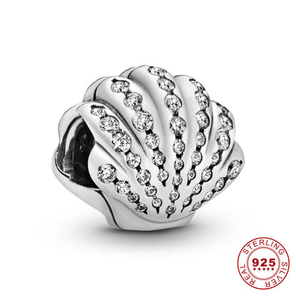 Silberne Muschel-Anhänger mit Kristallen, Disney Ariel, 925 Sterling Silber, Damen-Schmuck.