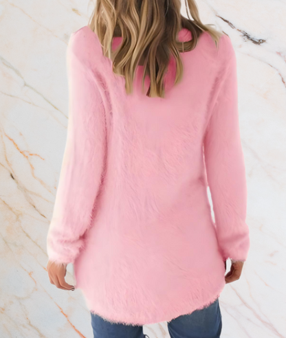 Damenpullover rosa Kunstfell, langärmelig, modisch, bequem, ideal für Herbstmode.