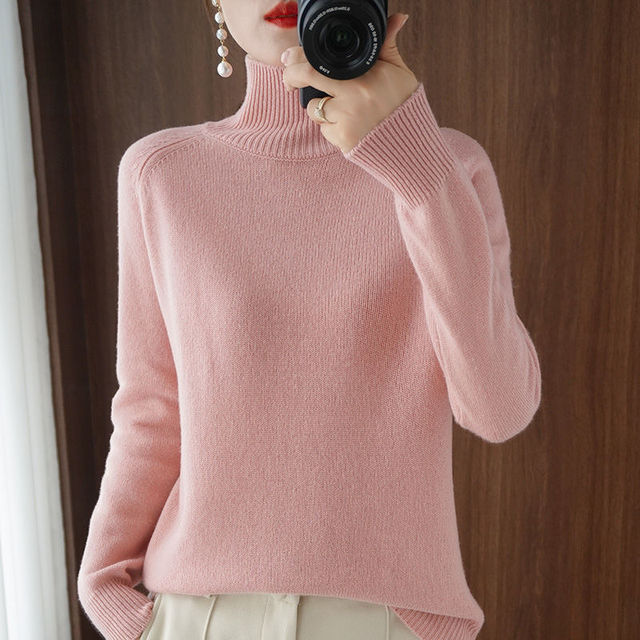 Damen Rollkragenpullover rosa, lange Ärmel, Strick, elegant, warm, modisch, Herbstmode.