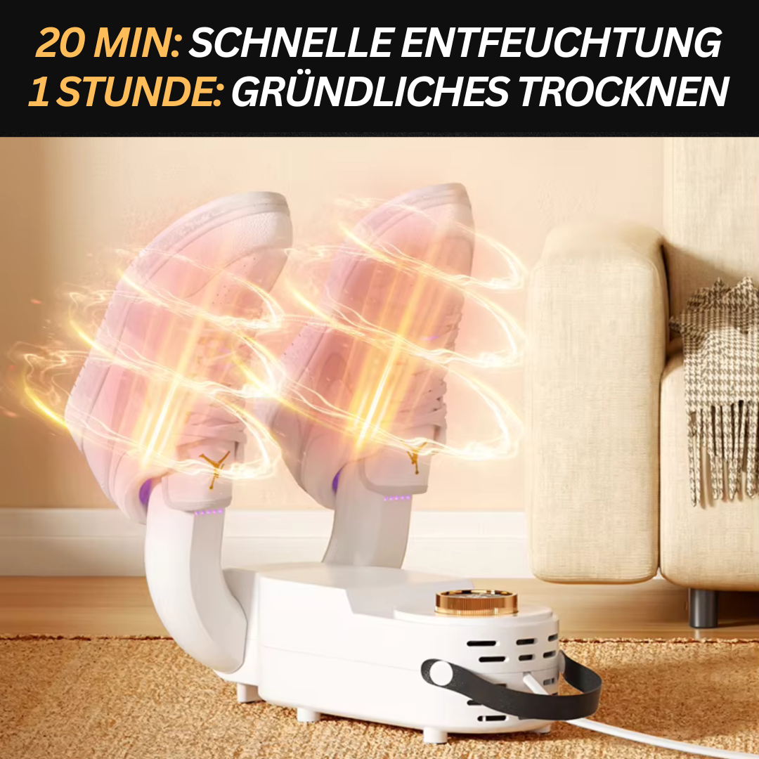 Schuhtrockner weiß, schnelle Entfeuchtung, gründliches Trocknen, energiesparend, leise.