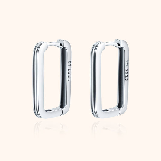 Silberne rechteckige Ohrringe S925, minimalistisches Design, eleganter Schmuck für Damen.