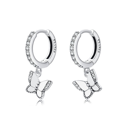 Silberne Schmetterling Ohrringe mit Zirkonia, 925 Sterling Silber, eleganter Schmuck.