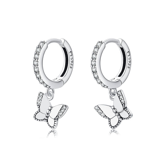 Silberne Schmetterling Ohrringe mit Zirkonia, 925 Sterling Silber, eleganter Schmuck.