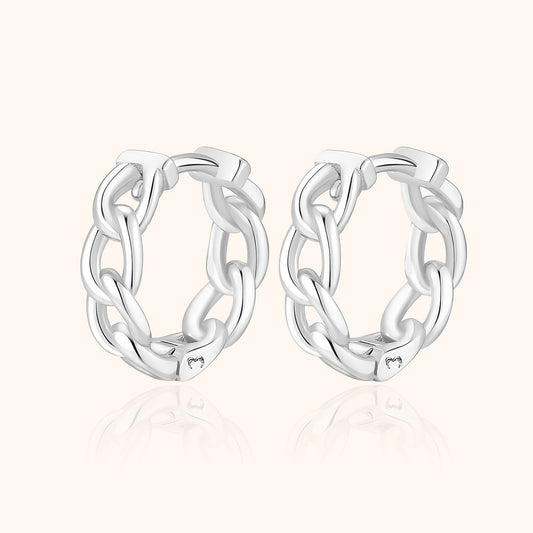 Silberne Creolen Ohrringe, Kettendesign, modisch, Damen Schmuck, glänzend, elegant