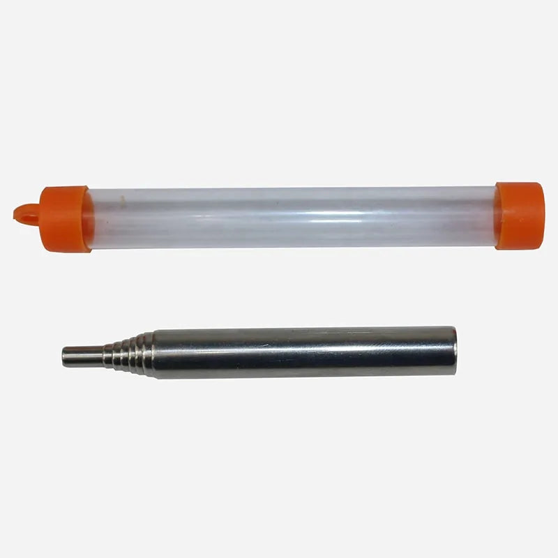Metallischer Stift mit transparentem Kunststoffetui, orange Kappen, Werkzeugzubehör.