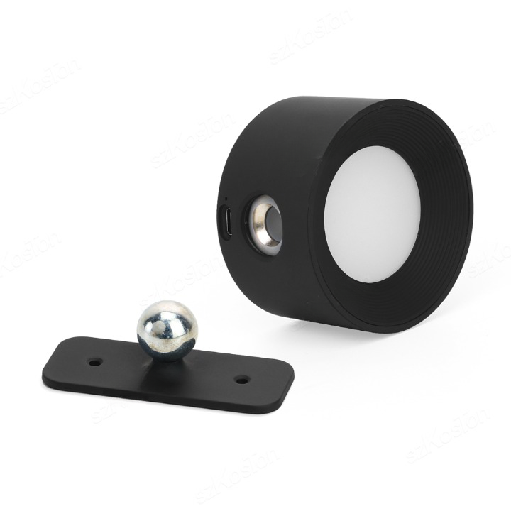 Schwarze LED-Wandleuchte, rund, modern, USB-Anschluss, magnetische Halterung, Innenbeleuchtung.