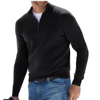 Schwarzer Herren-Kaschmirpullover mit Reißverschluss, elegantes Design, hochwertige Mode.