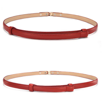 Roter elastischer Taillengürtel aus Leder mit Schnalle, modisches Accessoire für Damen.