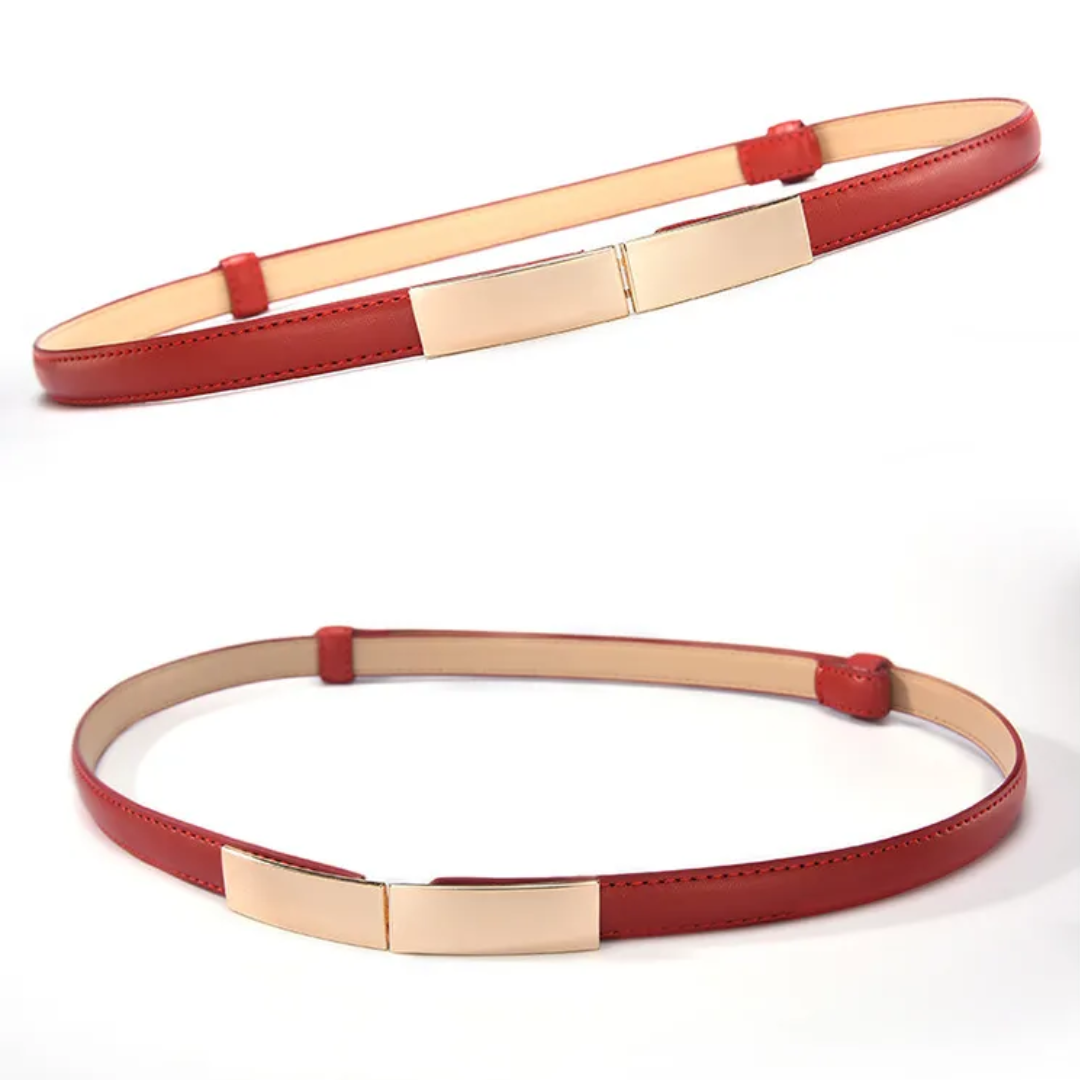 Roter elastischer Taillengürtel mit goldener Schnalle, modisches Accessoire für Damen.