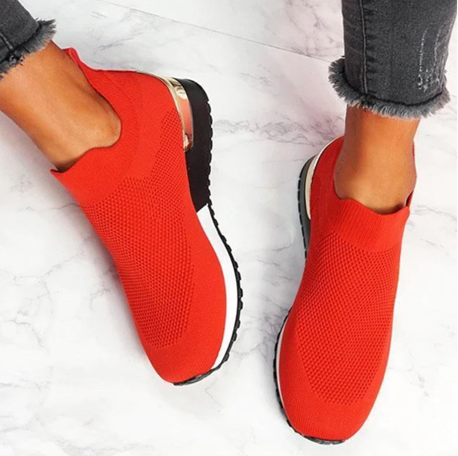 Rote Damen-Sneaker, elastisch, atmungsaktiv, rutschfest, modisch, bequem, Freizeitschuh.