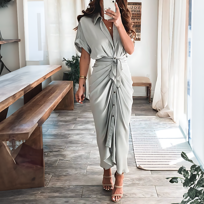Maxiklänning med volanger och V-ringning, sommarstil, dammode - Elina
