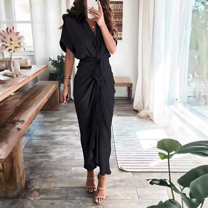 Maxiklänning med volanger och V-ringning, sommarstil, dammode - Elina