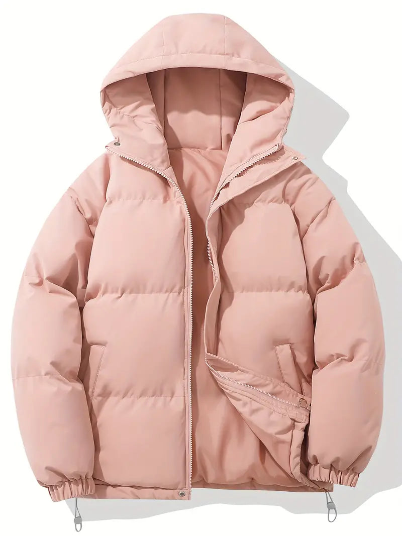 Warme Kapuzenjacke Damen, klassisches Design, rosa, Winterjacke, gesteppte Daunenjacke.