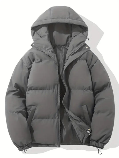 Graue Kapuzenjacke, warm, klassisches Design, Wintermode, Reißverschluss, Unisex