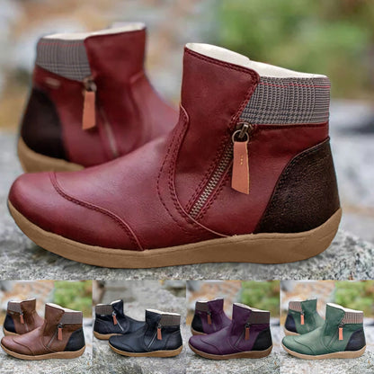 Damen-Stiefeletten, rot, Leder, Reißverschluss, rutschfeste Sohle, modisch, bequem.