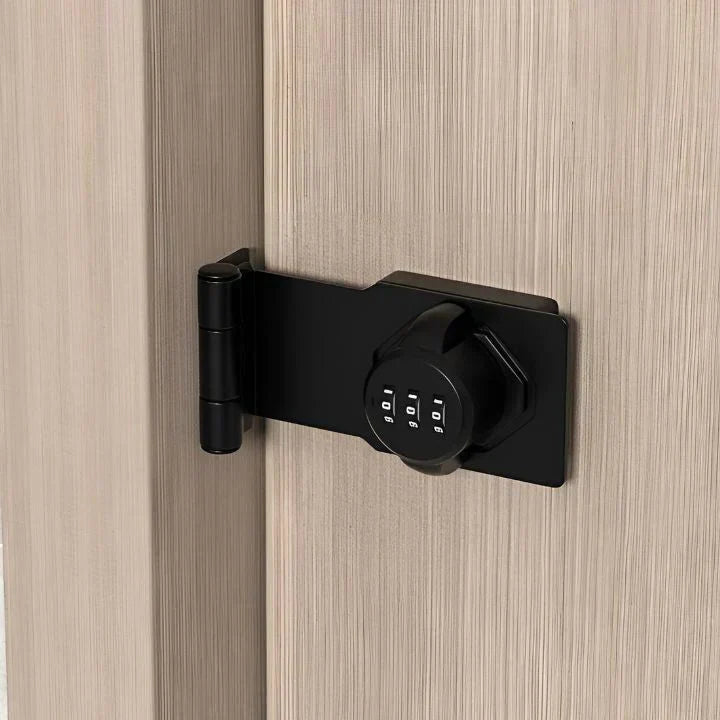 Schwarzes Zahlenschloss für Türen, Sicherheitsriegel, modernes Design, einfache Installation.