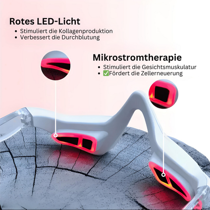 LED-Licht-Therapiebrille, weiß, rote LEDs, Mikrostrom, Hautpflege, Anti-Aging, Gesichtsmassage.