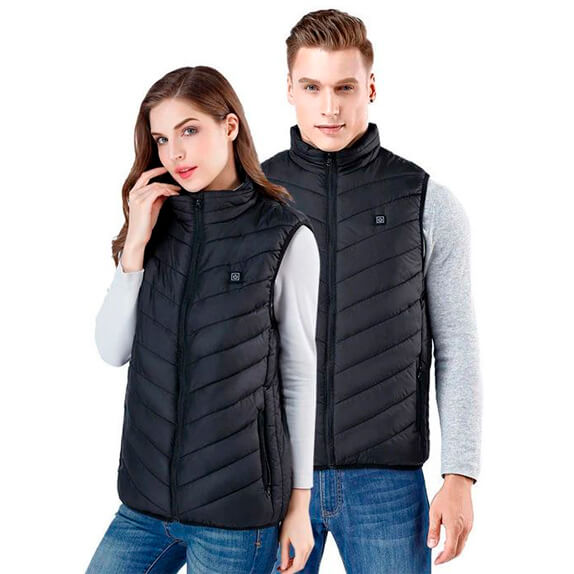 Unisex schwarze beheizte Weste, leicht, wasserabweisend, ideal für Outdoor-Aktivitäten.