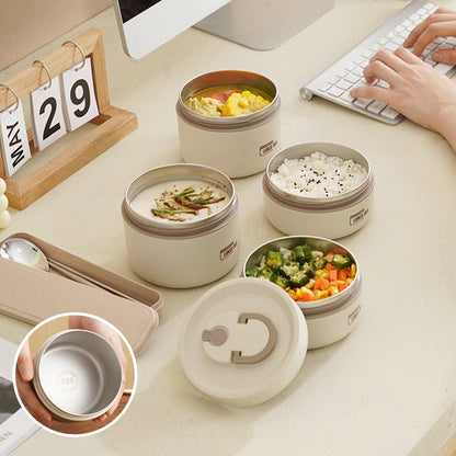 Beige Bento-Box Set aus Edelstahl, 3-teilig, für Mahlzeiten, mit Deckel, ideal für Büro und Schule.