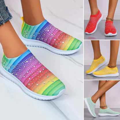 Bunte Damen-Sneaker mit Strass, atmungsaktiv, rutschfest, modisch, Freizeit-Schuhe.