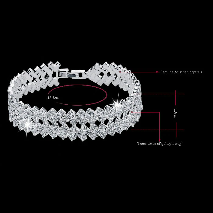 Luxuriöses Armband mit echten österreichischen Kristallen, dreifach vergoldet, 18,5 cm.