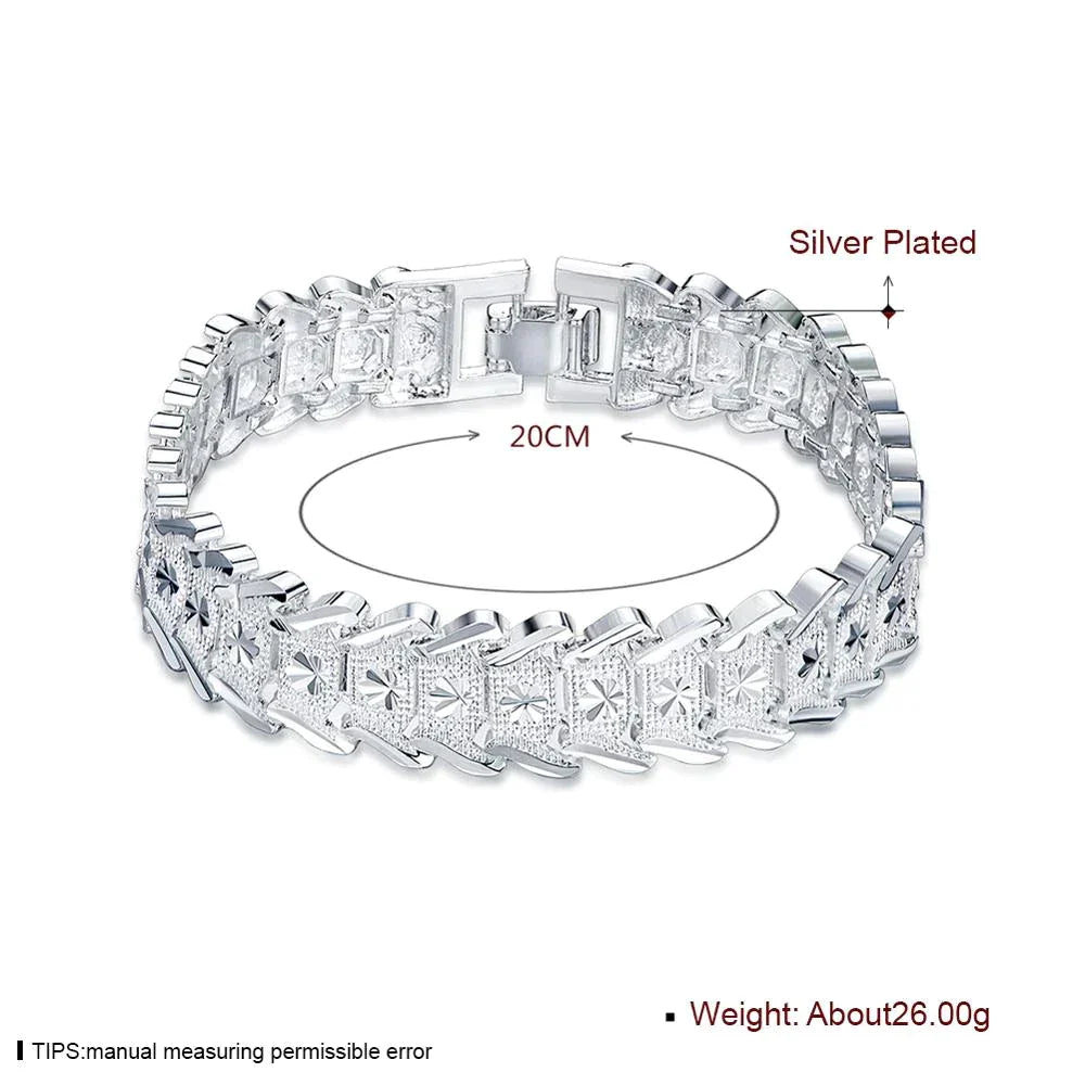 Silberplattiertes Armband, 20 cm, geometrisches Design, Schmuck für Damen, modisch.