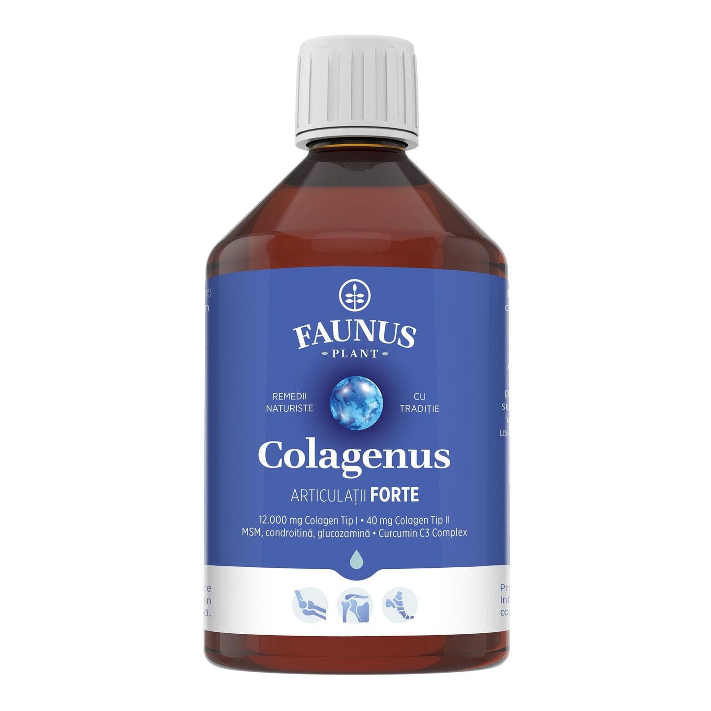 Colagenus Gelenke Forte – koncentrerat flytande kollagen, 12 000 mg typ 1-kollagen och 40 mg typ 2-kollagen. Flaska 500 ml. Stöder ledernas hälsa, minskar inflammationer och reumatiska smärtor, regenererar muskler och ligament.