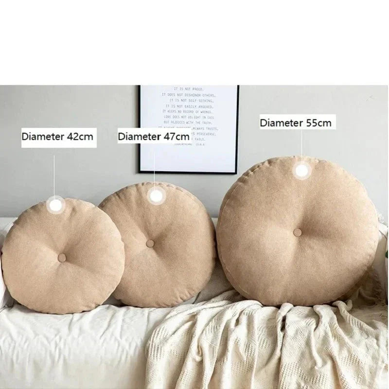 Runde Sitzkissen beige, verschiedene Größen, ideal für Meditation, Yoga, Bodenkissen.
