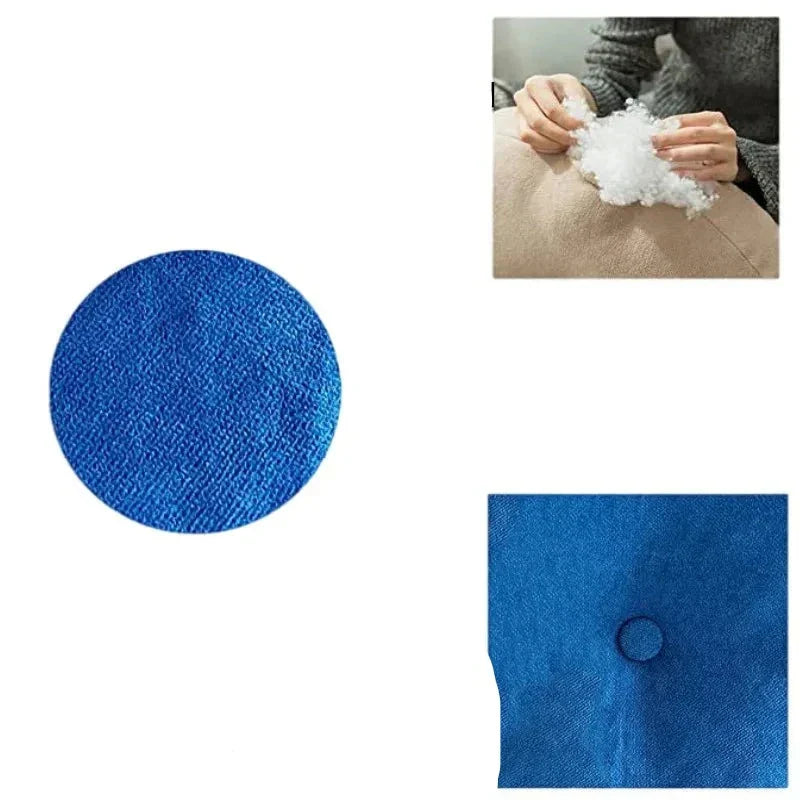 Blaues rundes Bodenkissen, ideal für Meditation und Yoga, weiches Material, vielseitig einsetzbar.